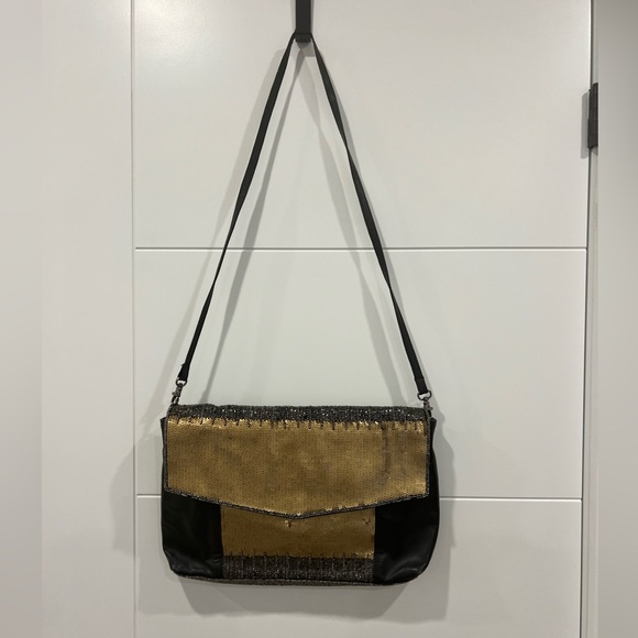 Zara - Black Leather and Gold Sequin Hand Bag - Picture 3 of 4
